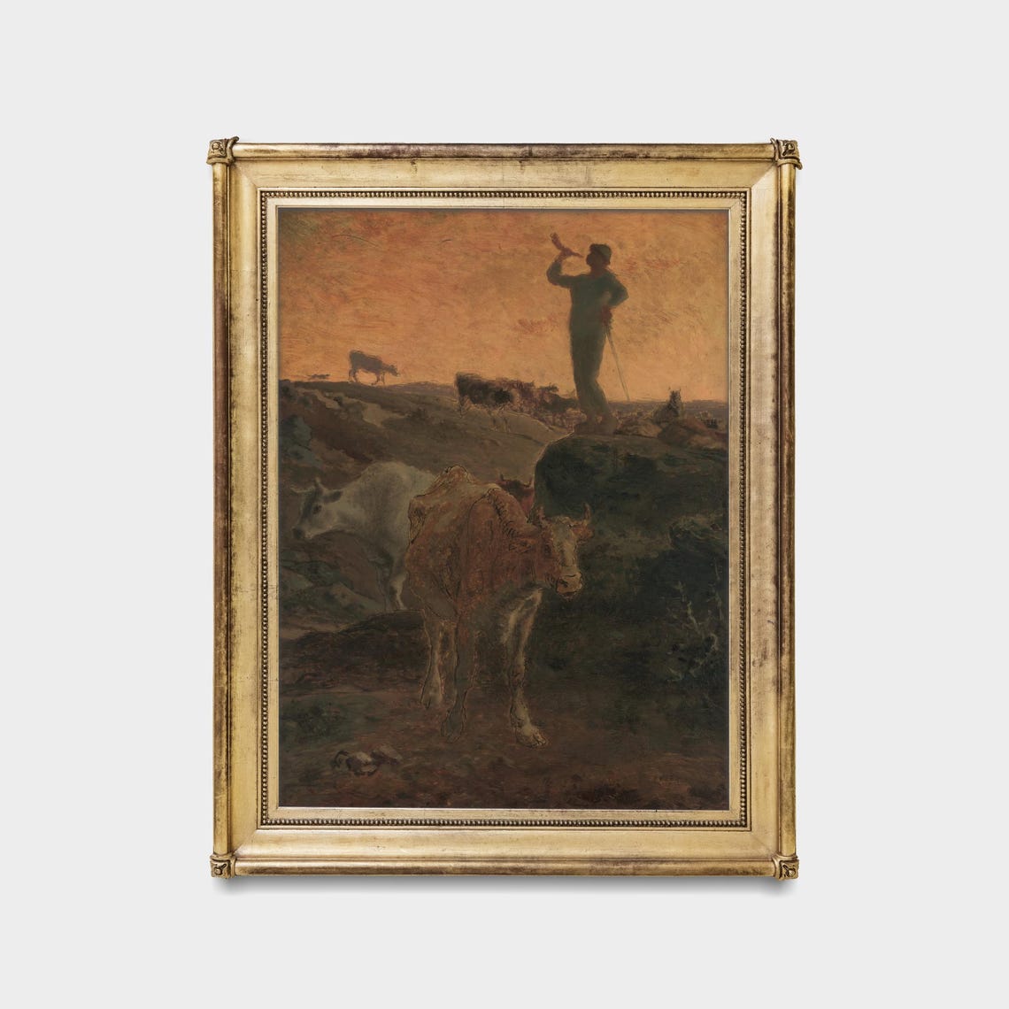 Herdsman Sounding His Horn Calling the Cows Home at Sunset Poster - Image 5