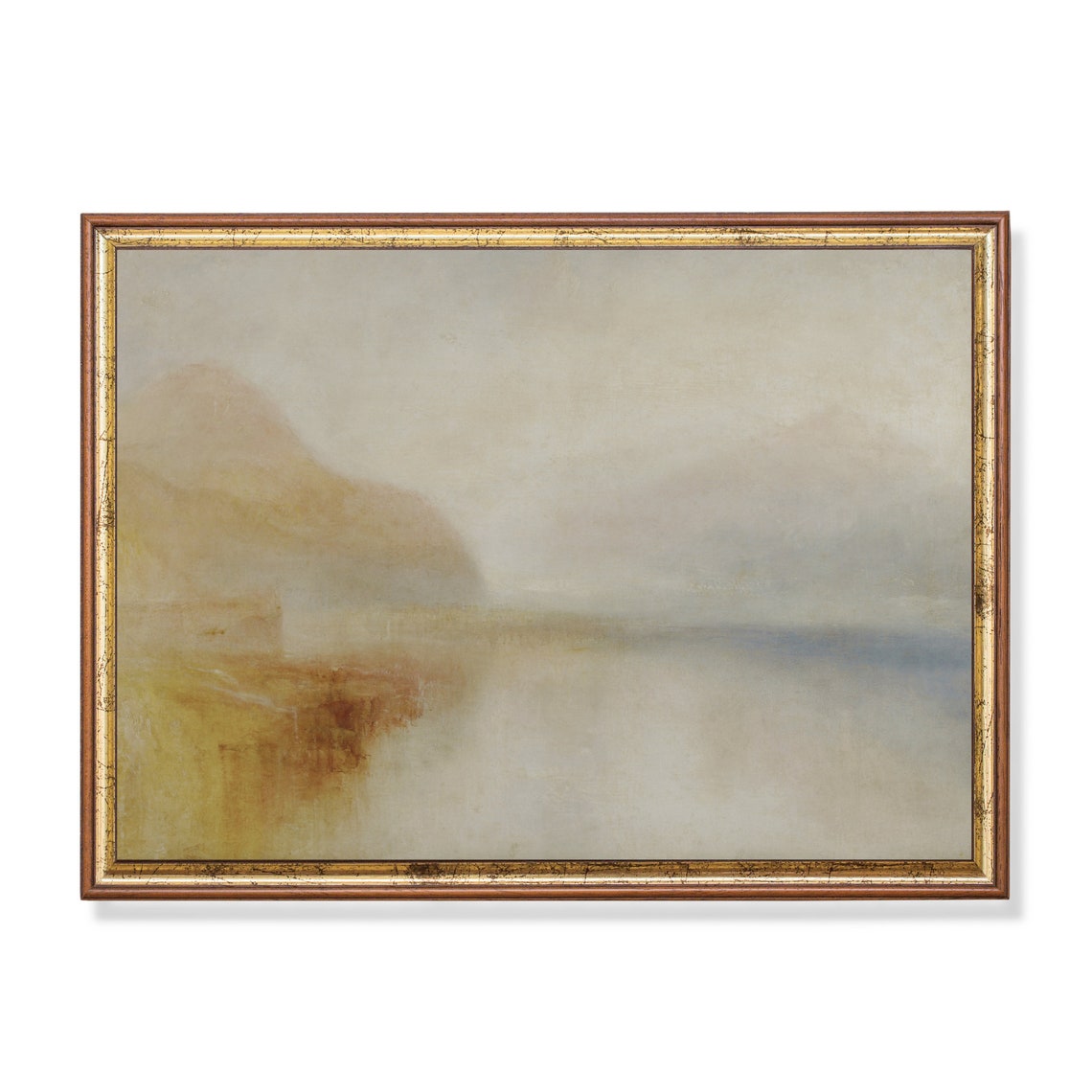 Soft Tonal Misty Lake Landscape in Warm Golden Hues Vintage Poster