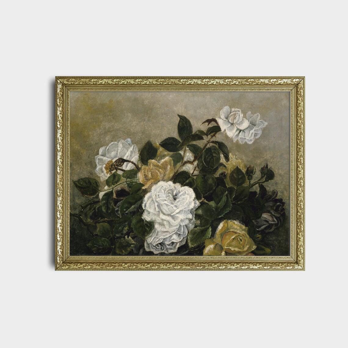 White And Yellow Roses Vintage Floral Still Life Painting Poster - Image 2
