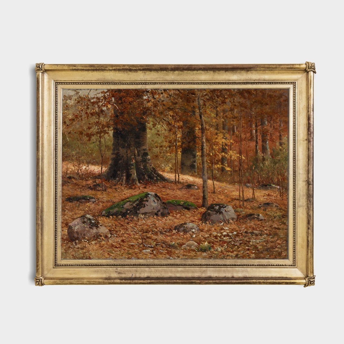 Vintage Autumn Woodland Floor Mossy Boulders Fall Forest Poster - Image 2