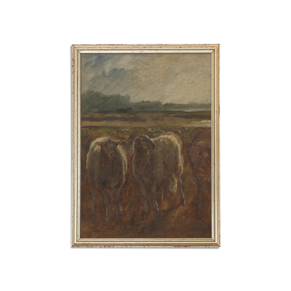 Sheep Walking Through a Muddy Field Vintage Pastoral Art Poster - Image 3
