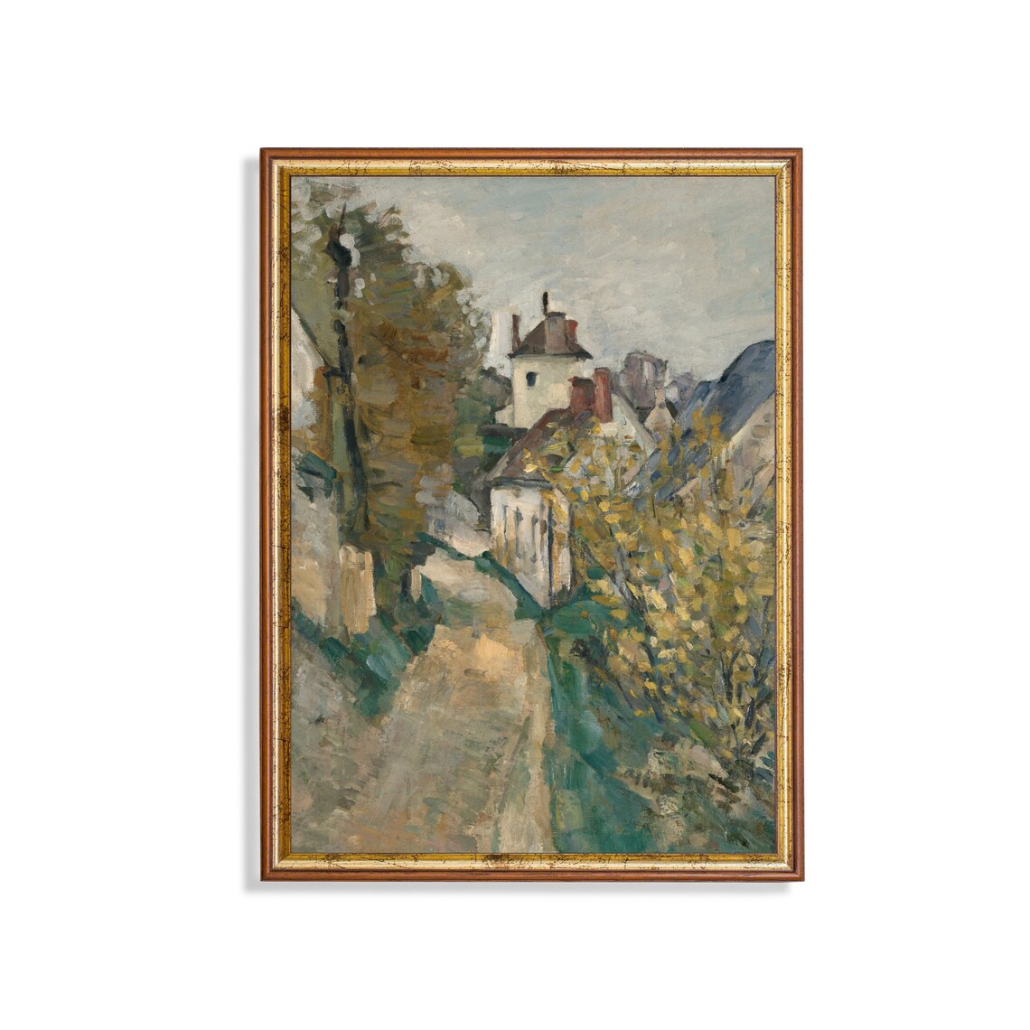 Impressionist Village Street Painting Antique Country Houses Wall Art