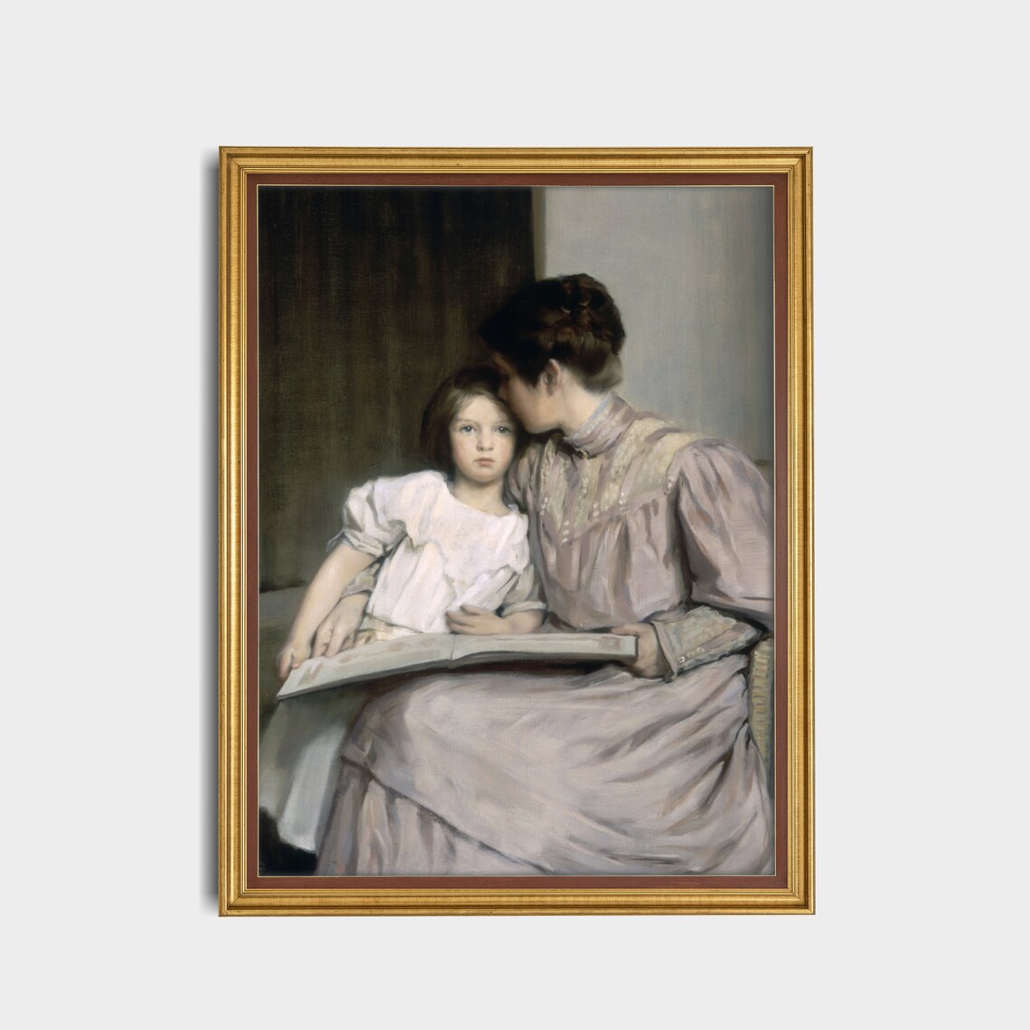 Vintage Mother Reading to Her Young Daughter Classic Wall Art - Image 3