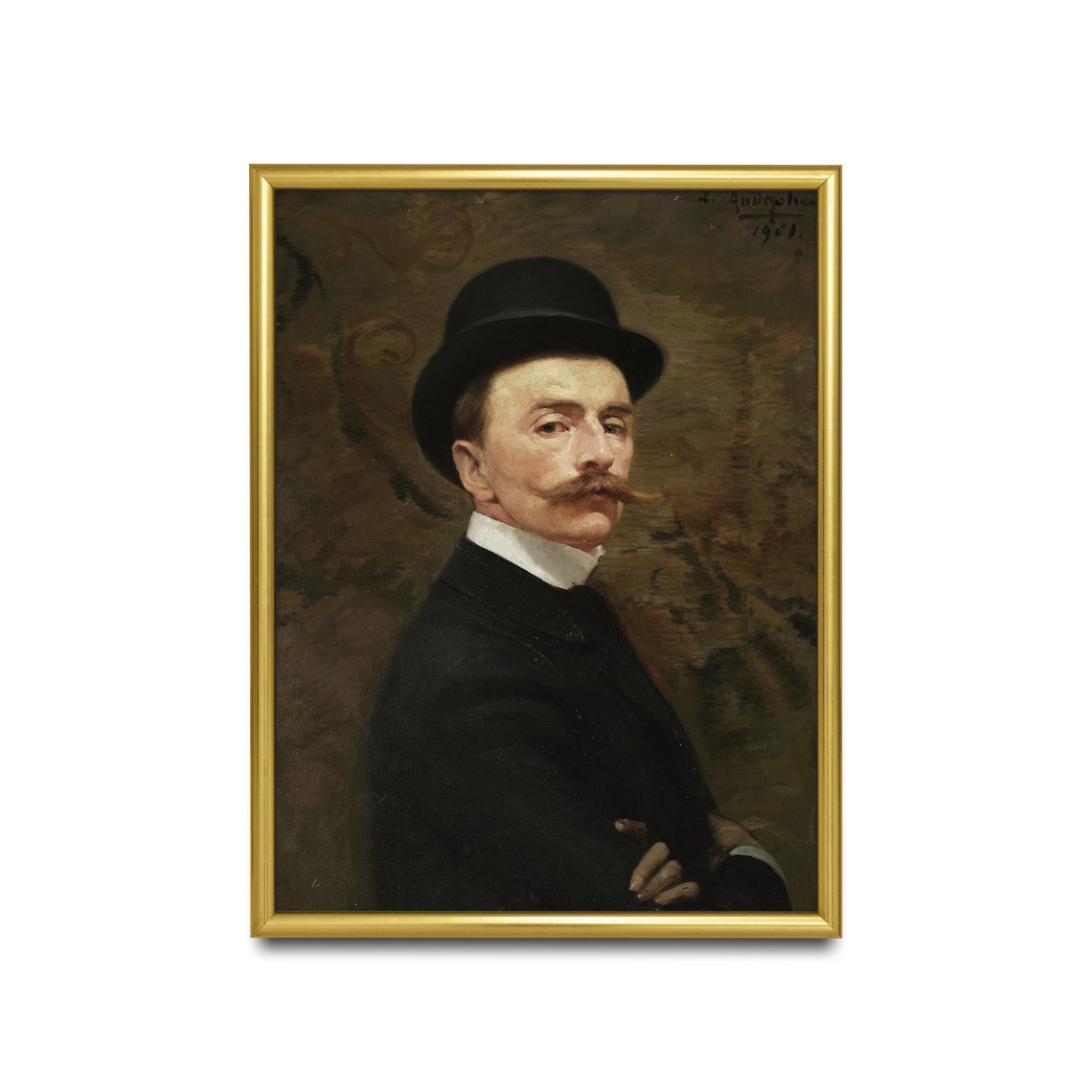Edwardian Gentleman Portrait With Bowler Hat and Mustache Poster - Image 2