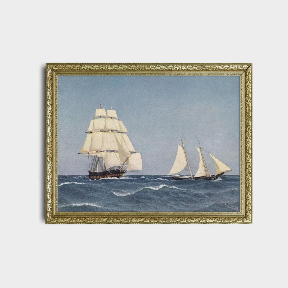 Tall Sailing Ships on the Open Sea Vintage Nautical Art Poster - Image 2