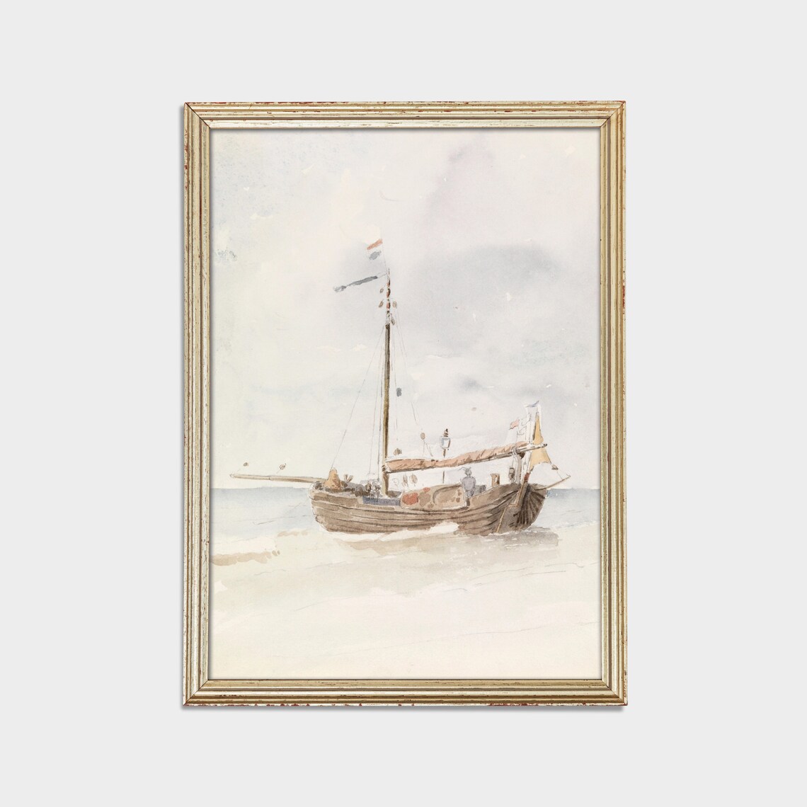 Dutch Fishing Boat on the Beach Soft Watercolor Painting Poster - Image 2