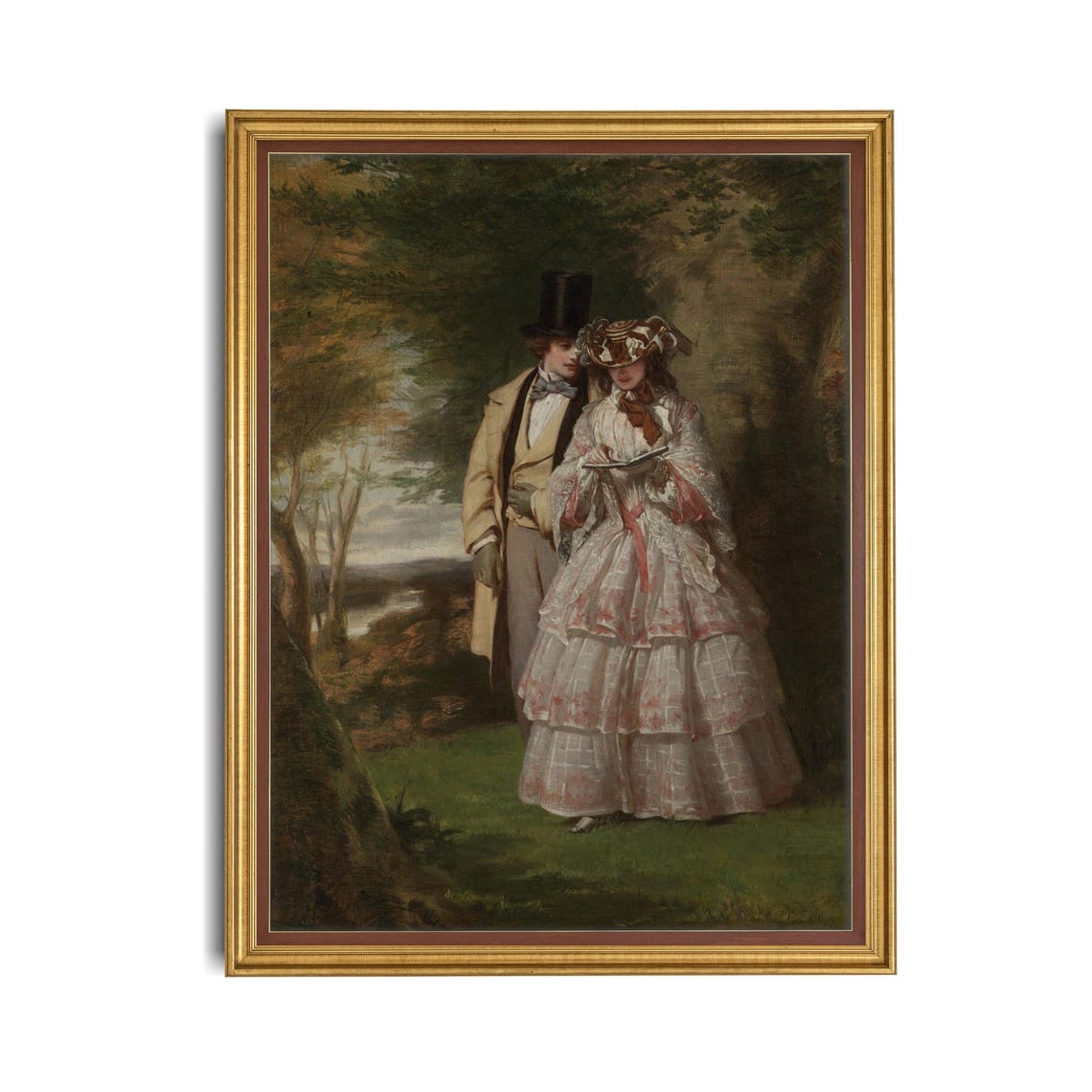 Victorian Couple Strolling in a Woodland Antique Romantic Scene Poster - Image 4
