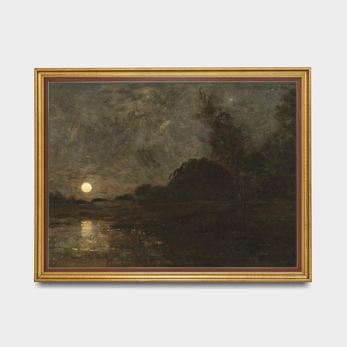 Moonlit River At Night Dark Moody Landscape Vintage Art Poster - Image 5