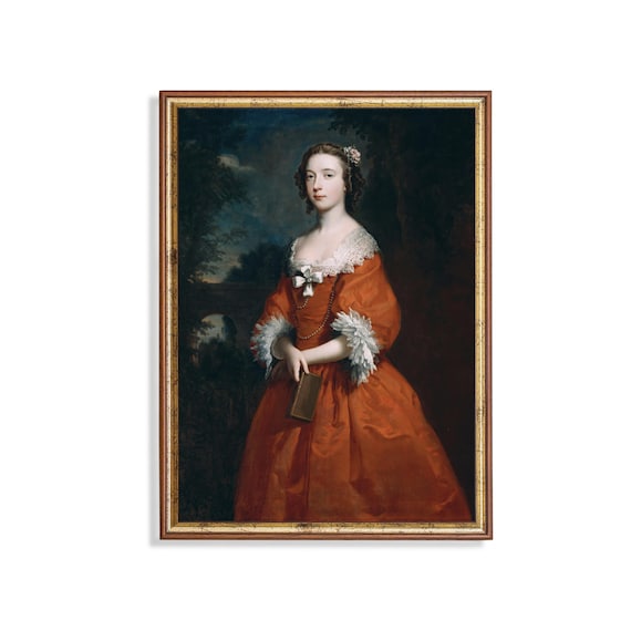 Young Woman in a Red Dress Holding a Book Antique Portrait Poster