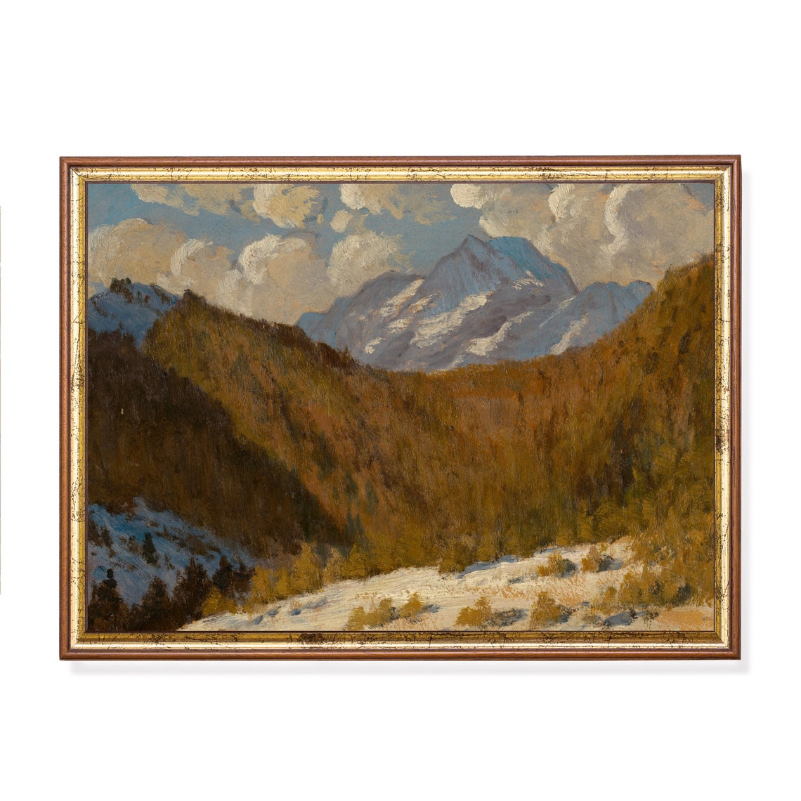 Vintage Winter Landscape Antique Snowy Mountain Print Moody Rustic Fine Art Wall Art Winter Scenes