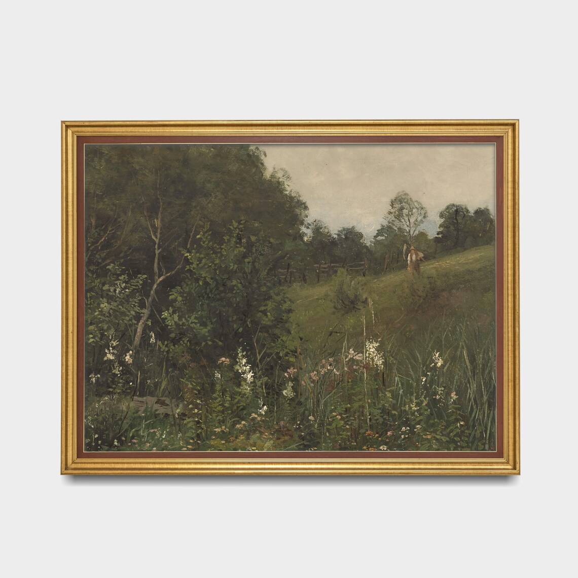 Wildflower Meadow at the Woodland Edge with Walker Vintage Oil Print - Image 3