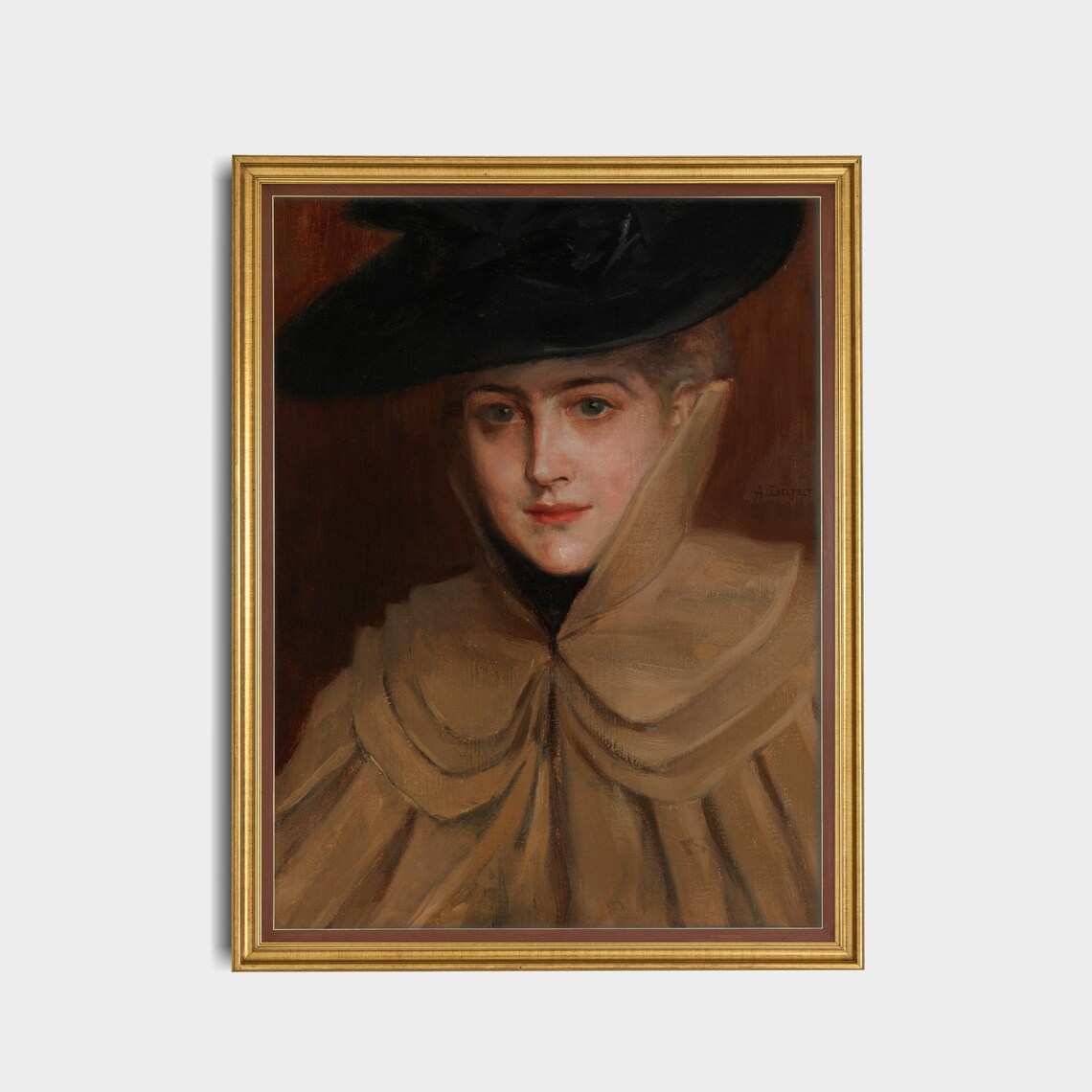 Woman In Black Hat And Tan Cape Antique Portrait Painting Art Poster - Image 4