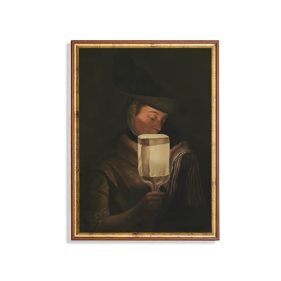 Woman Holding a Glowing Lantern Dark Vintage Candlelit Portrait Poster