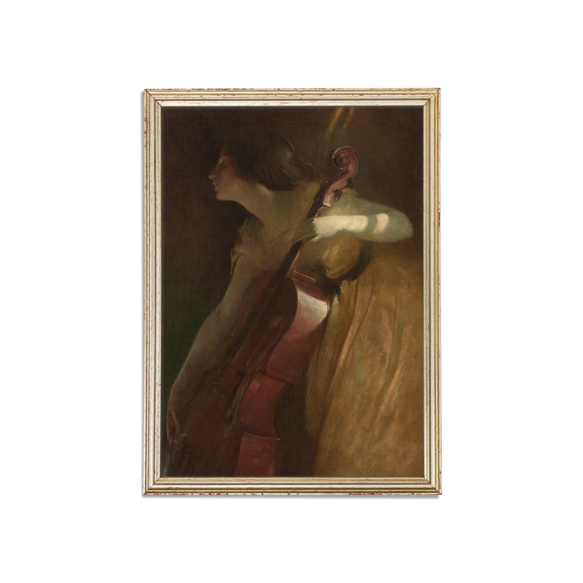 Printed And Shipped Vintage Portrait Painting Woman Playing Music Instrument Antique Art Print Moody Rustic Art Female Portrait - Image 3