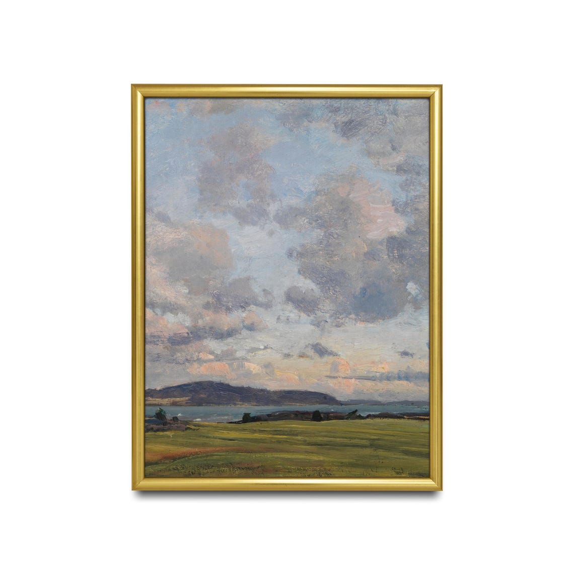 Dramatic Clouds Over Lake and Green Meadow Vintage Sky Poster - Image 2