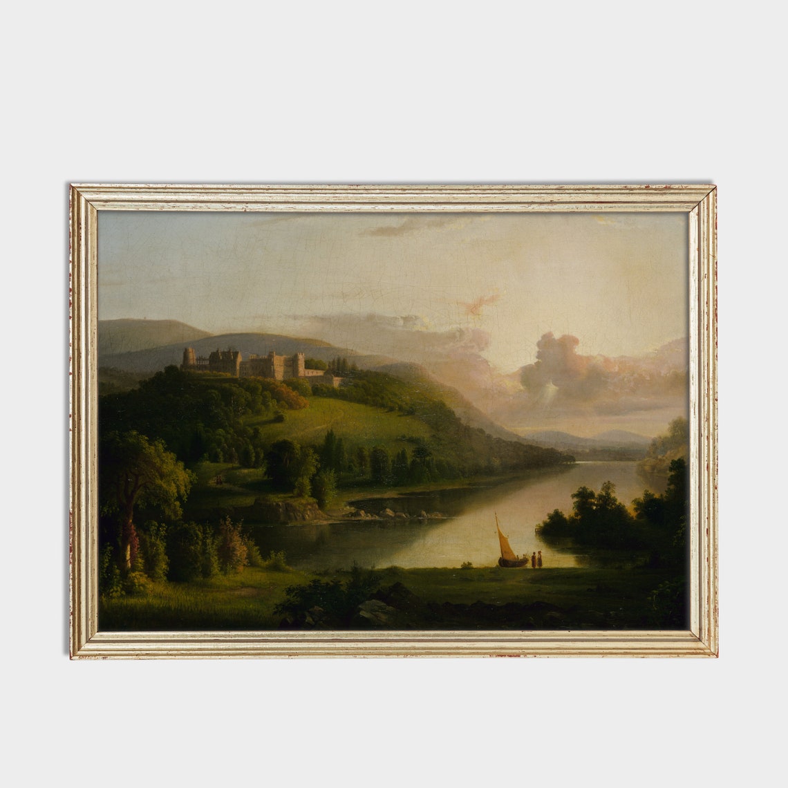 Castle on a Hill Above a Lake at Sunset Romantic Landscape Poster - Image 2