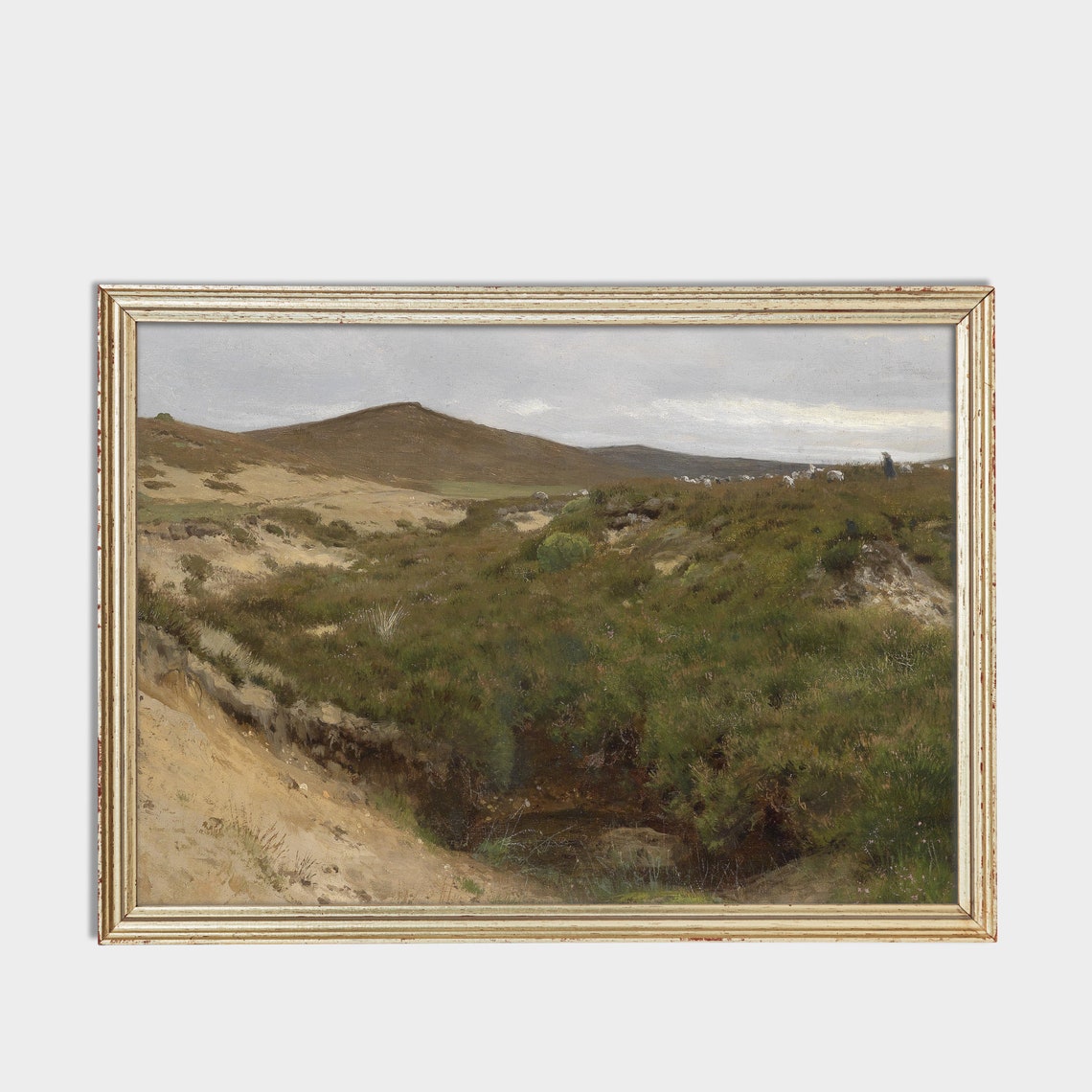 Shepherd with Flock of Sheep on Rolling Hills Vintage Poster - Image 3