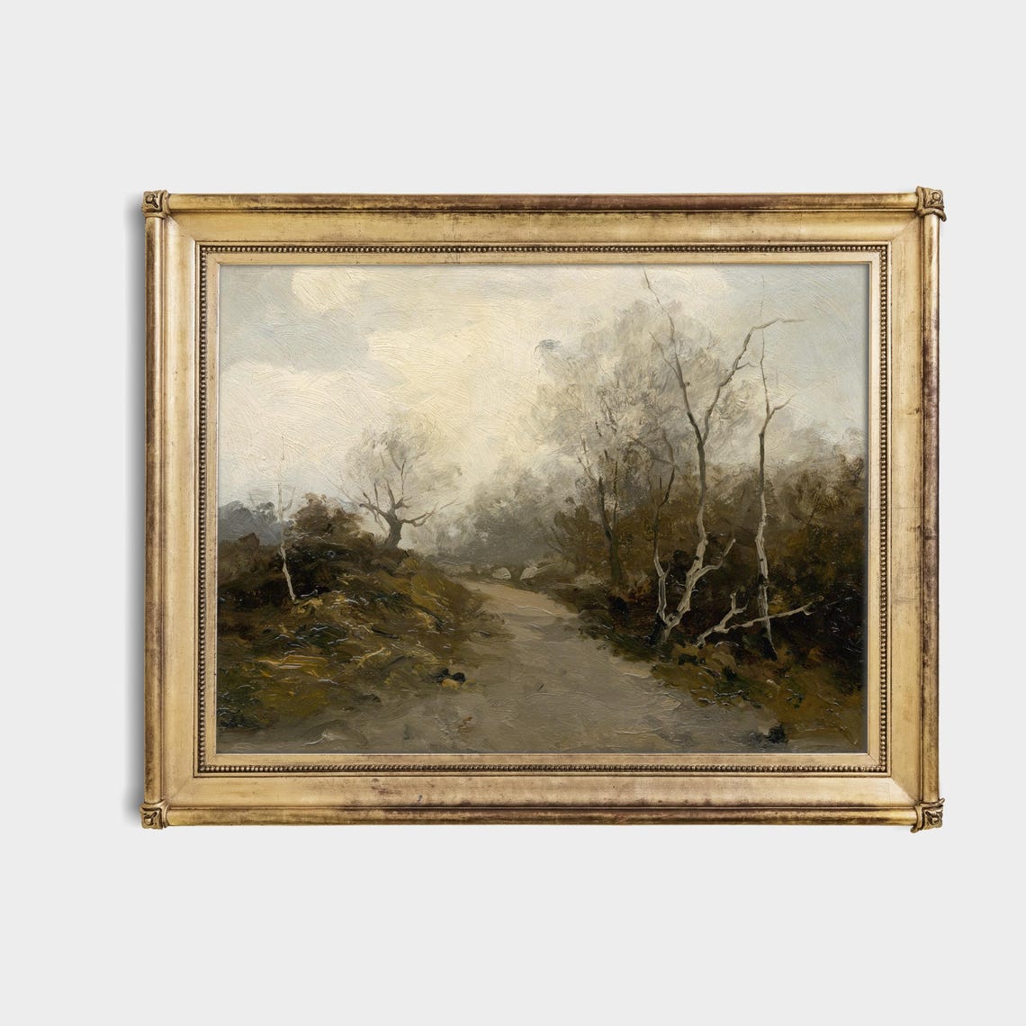 Misty Woodland Path Winding Through Bare Trees Vintage Oil Poster - Image 4