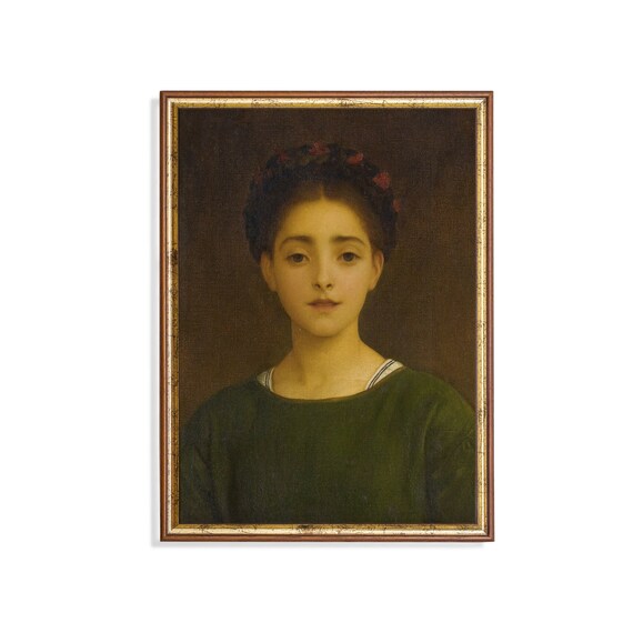 Young Girl With a Flower Crown in a Green Dress Vintage Poster
