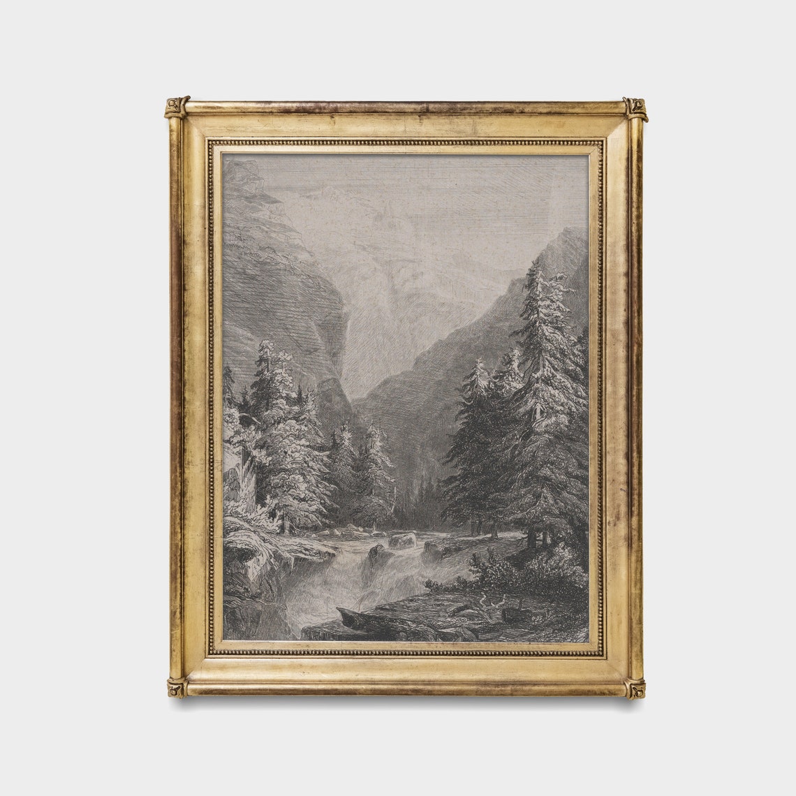Vintage Nature Drawing Antique Landscape Sketch Moody Rustic Forest Print Wall Art Farmhouse Decor - Image 3