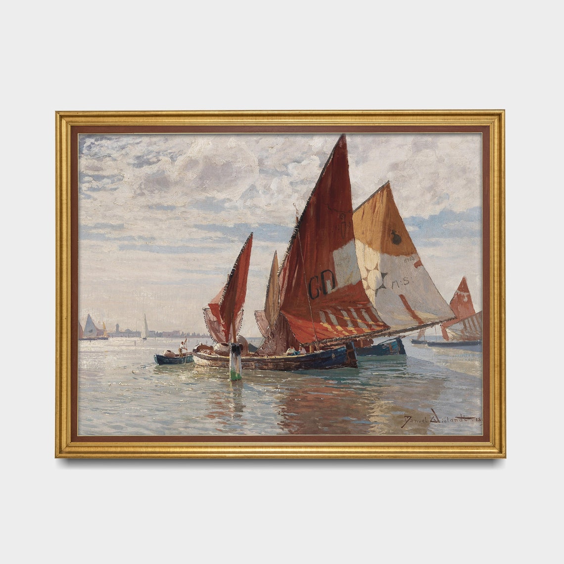Vintage Seascape Painting Antique Sailing Boat Print Rustic Ocean Beach Print Nautical Decor Wall Art - Image 5