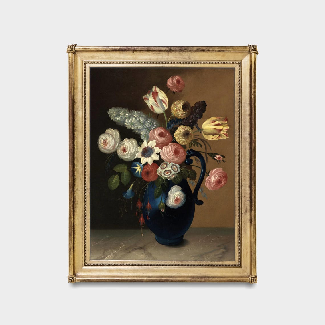 Roses and Tulips Overflowing From a Blue Jug Still Life Poster - Image 5