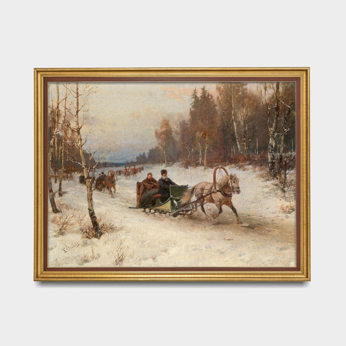 Sleigh Ride in Winter Snow, Vintage Painting Art Print - Image 3