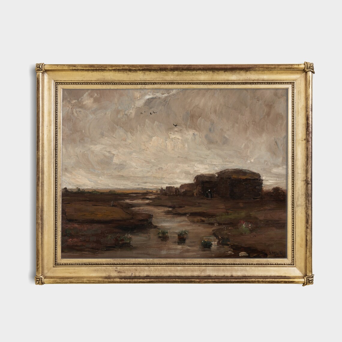 Moody Moorland Landscape With a Stone Hut Vintage Tonal Art Poster - Image 2