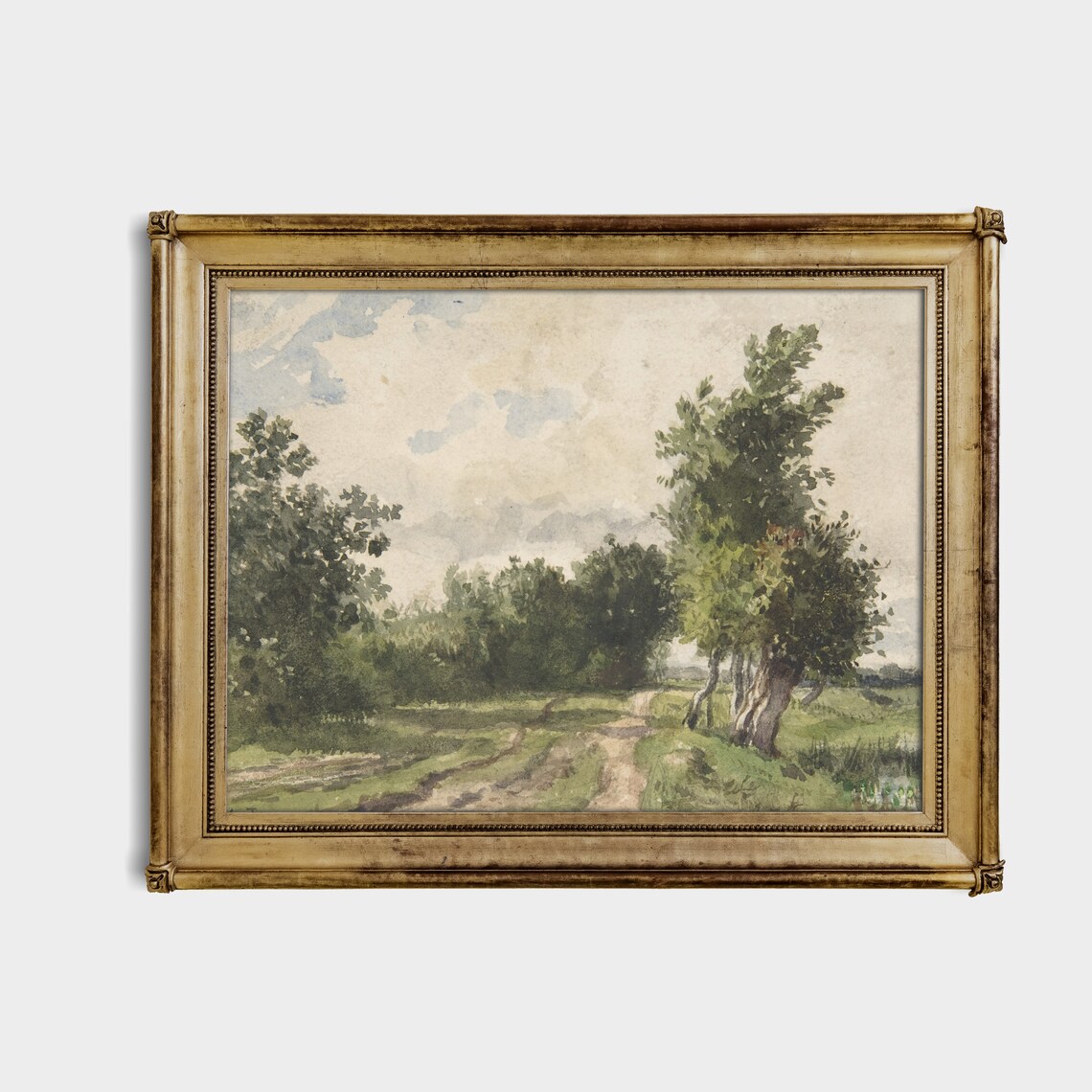 Sunlit Country Lane Flanked by Tall Leafy Trees Watercolor Poster - Image 2