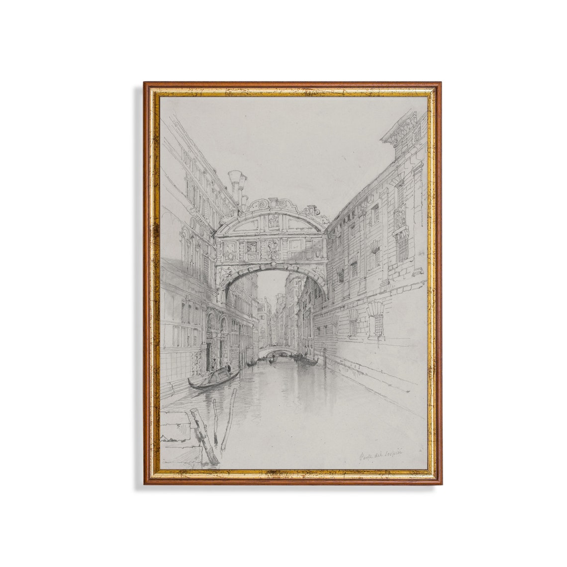 Venice Bridge Of Sighs Vintage Pencil Sketch Canal Drawing Poster