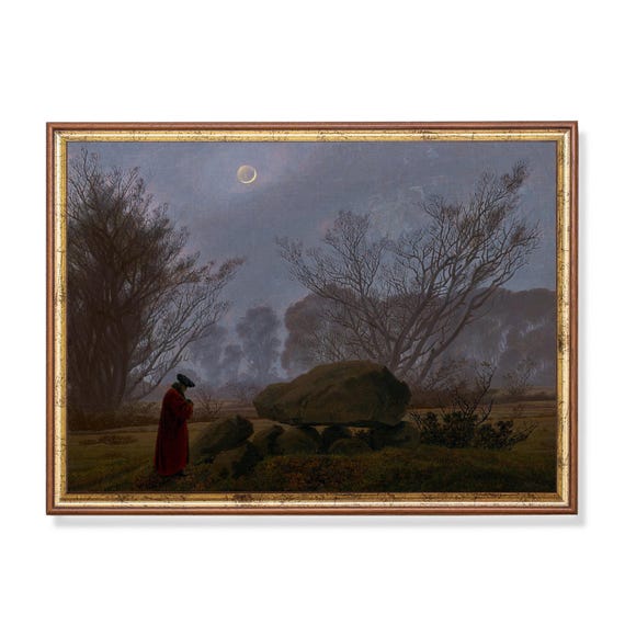 Mailed Art Vintage Landscape Painting Antique Country Landscape Moody Rustic Moonlight Fine Art Printed And Shipped Dark Academia