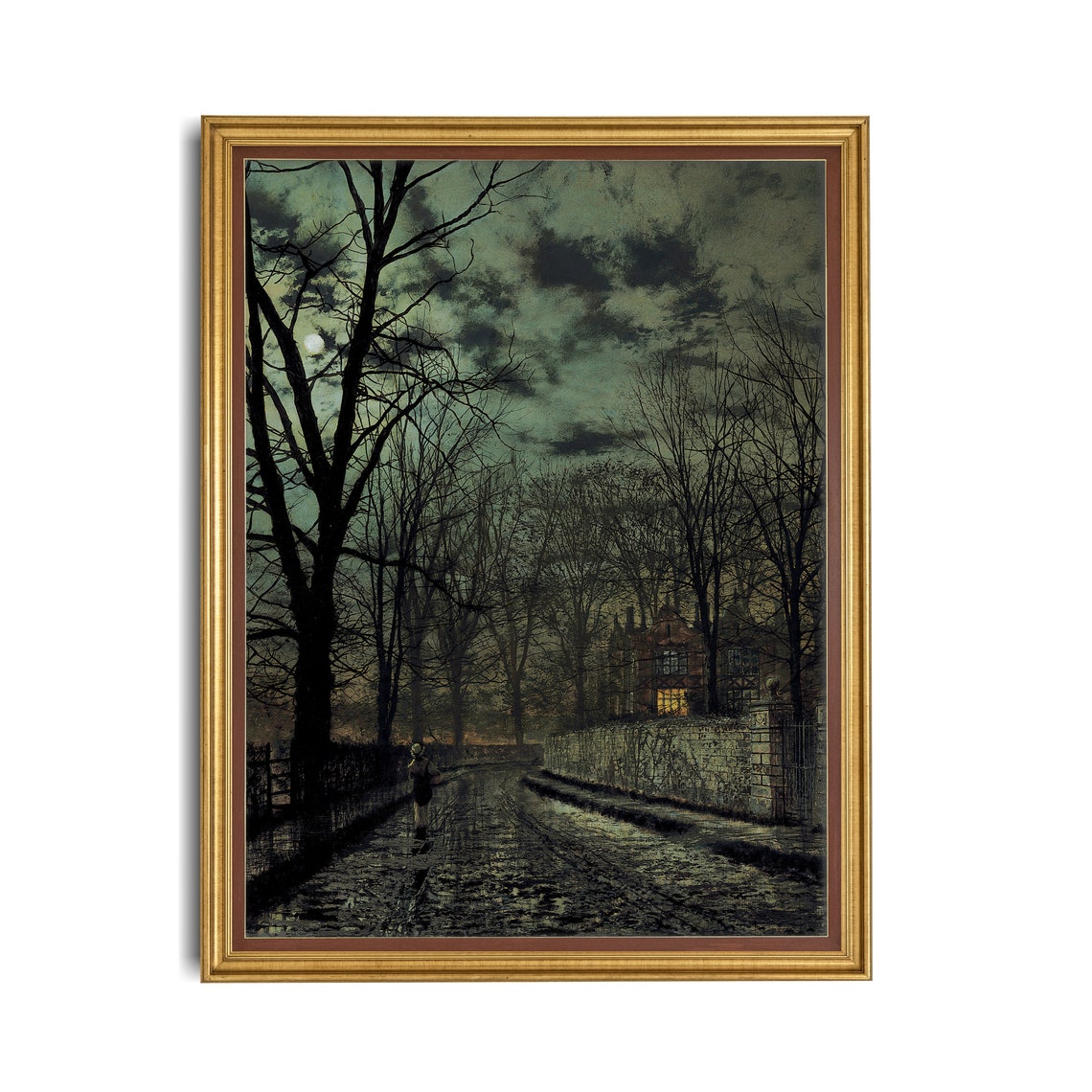 Printed And Shipped Vintage Moonlight Painting Antique Landscape Print Moody Rustic Artwork Dark Academia Print Mailed Art - Image 3