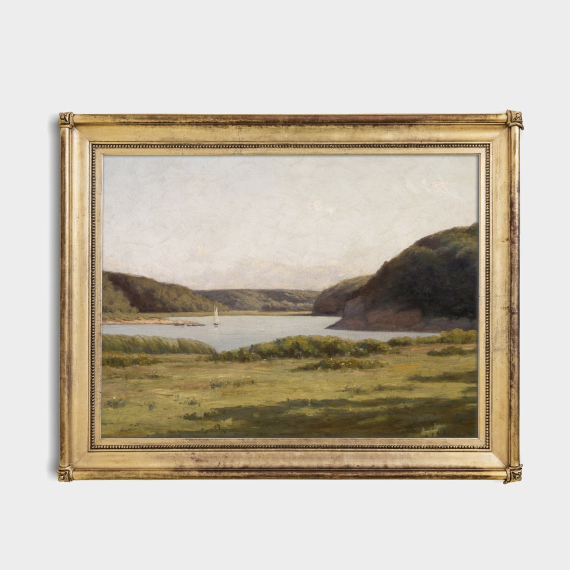 Sailboat on a Tranquil Lake Between Green Hills Landscape Poster - Image 4