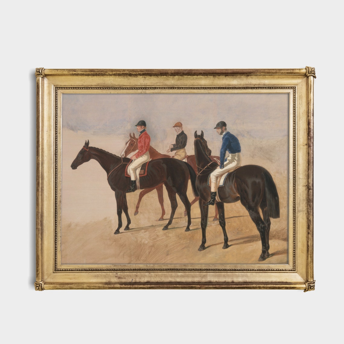 Three Jockeys on Racehorses Walking the Track Together Poster - Image 2
