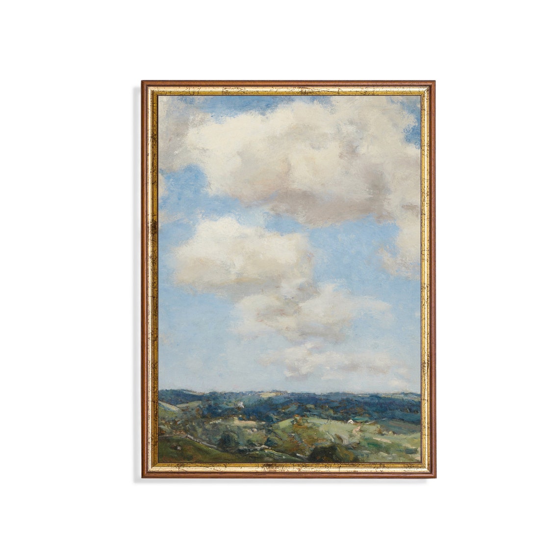 Summer Clouds Over Rolling Hills Antique Vertical Sky Painting Poster