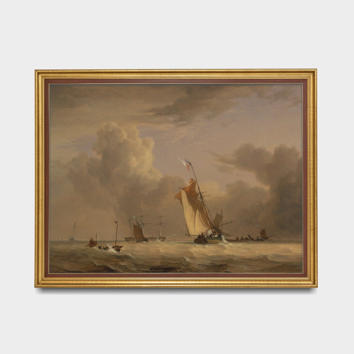Printed And Shipped Vintage Sailing Ship Painting Antique Seascape Print Moody Rustic Ocean Beach Nautical Decor Physical Prints - Image 3