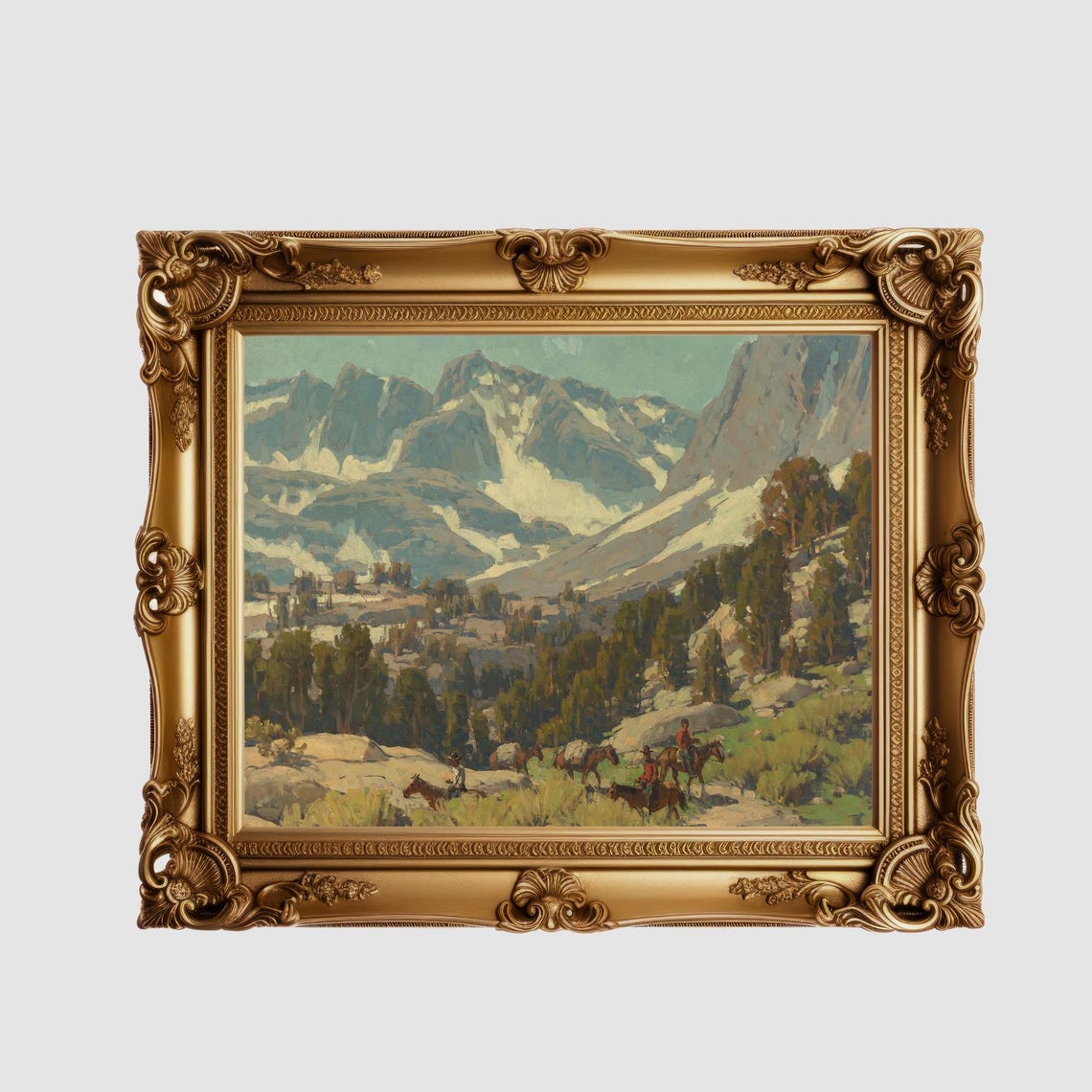 Western Mountain Pack Train Riders Crossing an Alpine Meadow Poster - Image 4