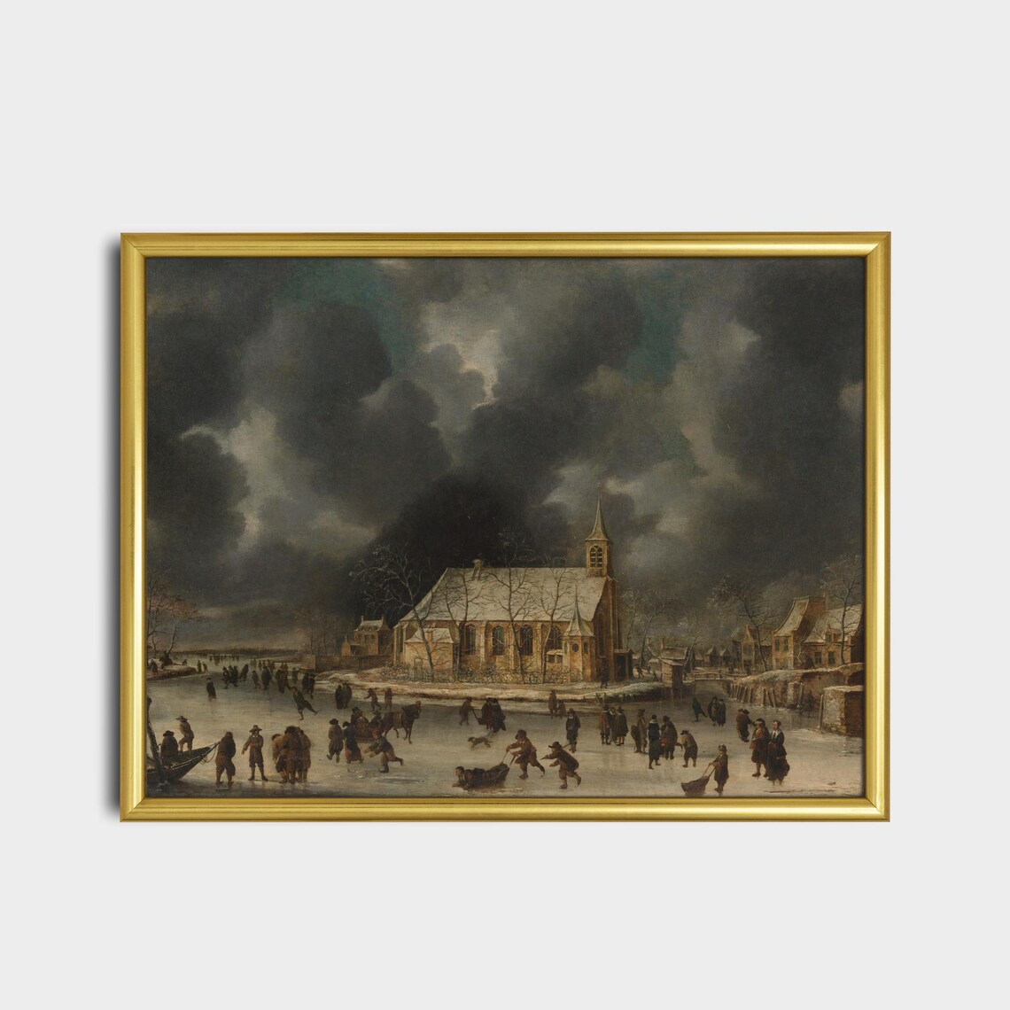Antique Dutch Church By Frozen Canal Winter Scene Fine Art Poster - Image 2