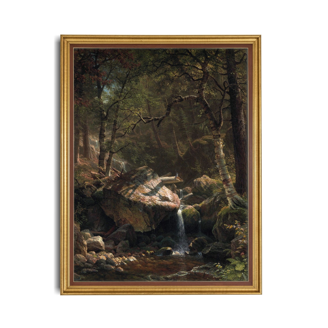 Printed And Shipped Vintage Waterfall Painting Antique Mountain Landscape Rustic Moody Print Country Scenery Physical Prints - Image 2
