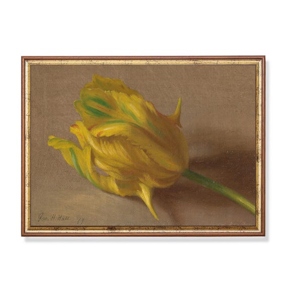 Printed And Shipped Vintage Floral Painting Antique Flower Print Moody Rustic Art Physical Prints Still Life With Tulip