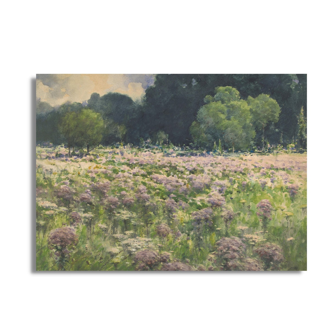 Impressionist Wildflower Meadow Lined With Trees Vintage Art Poster - Image 3