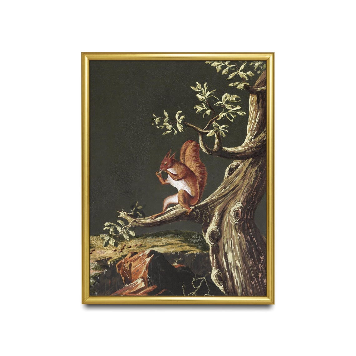Red Squirrel on Gnarled Tree Branch Night Moody Wildlife Poster - Image 2