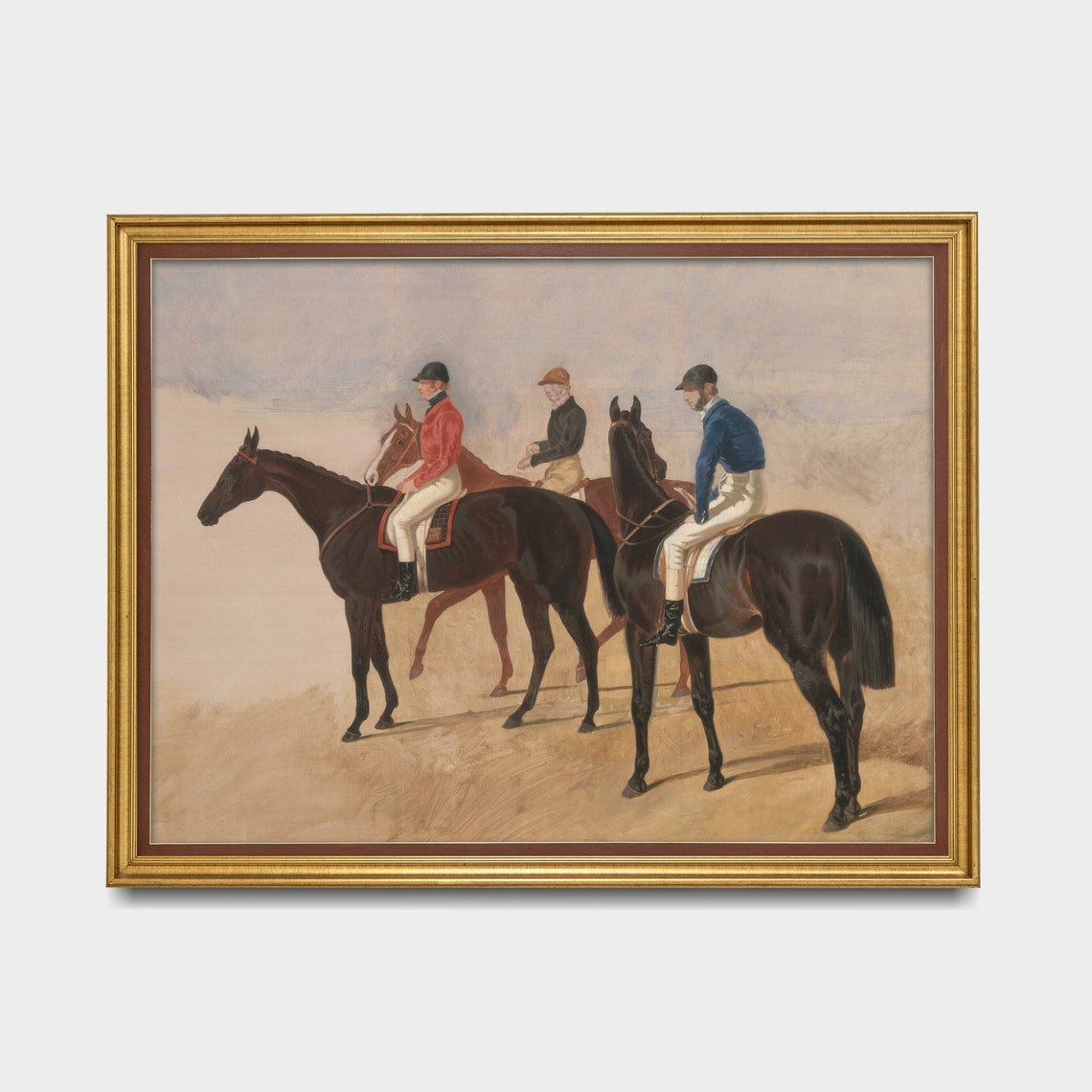 Three Jockeys on Racehorses Walking the Track Together Poster - Image 3