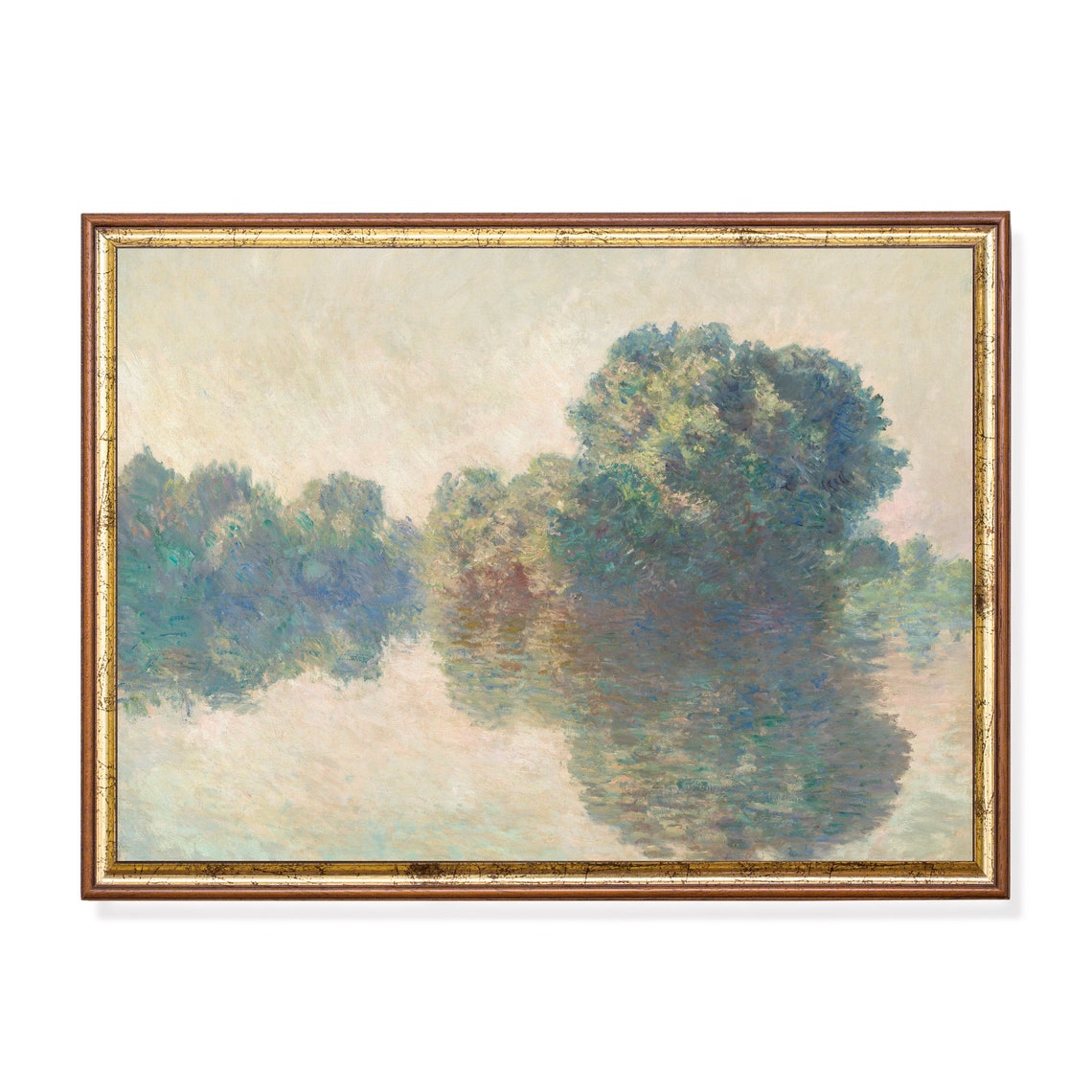 Misty Morning River with Soft Tree Reflections Impressionist Poster
