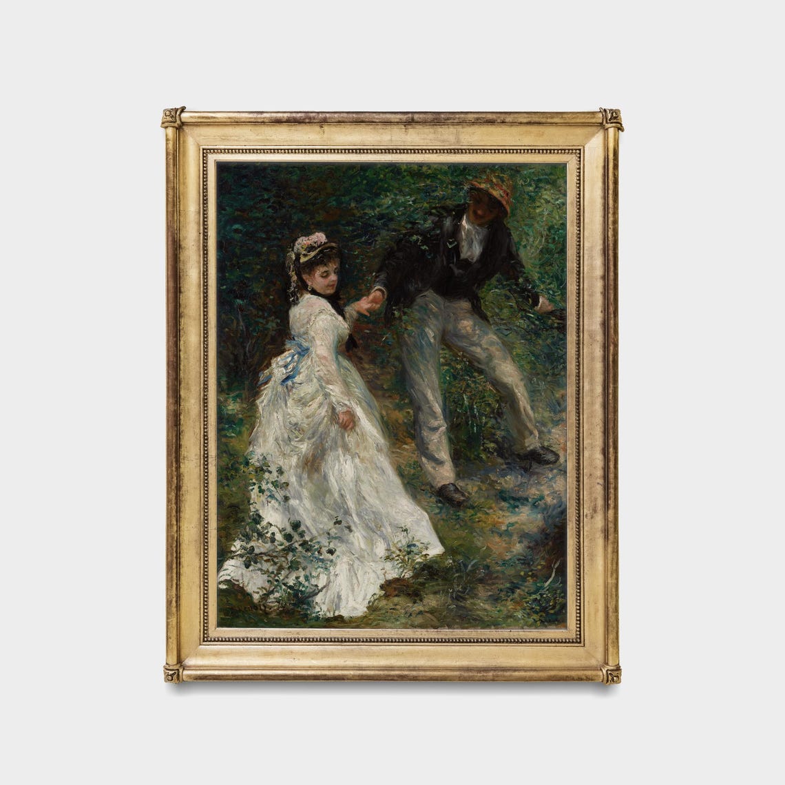 Young Couple Strolling Through a Garden Antique Oil Art Poster - Image 5