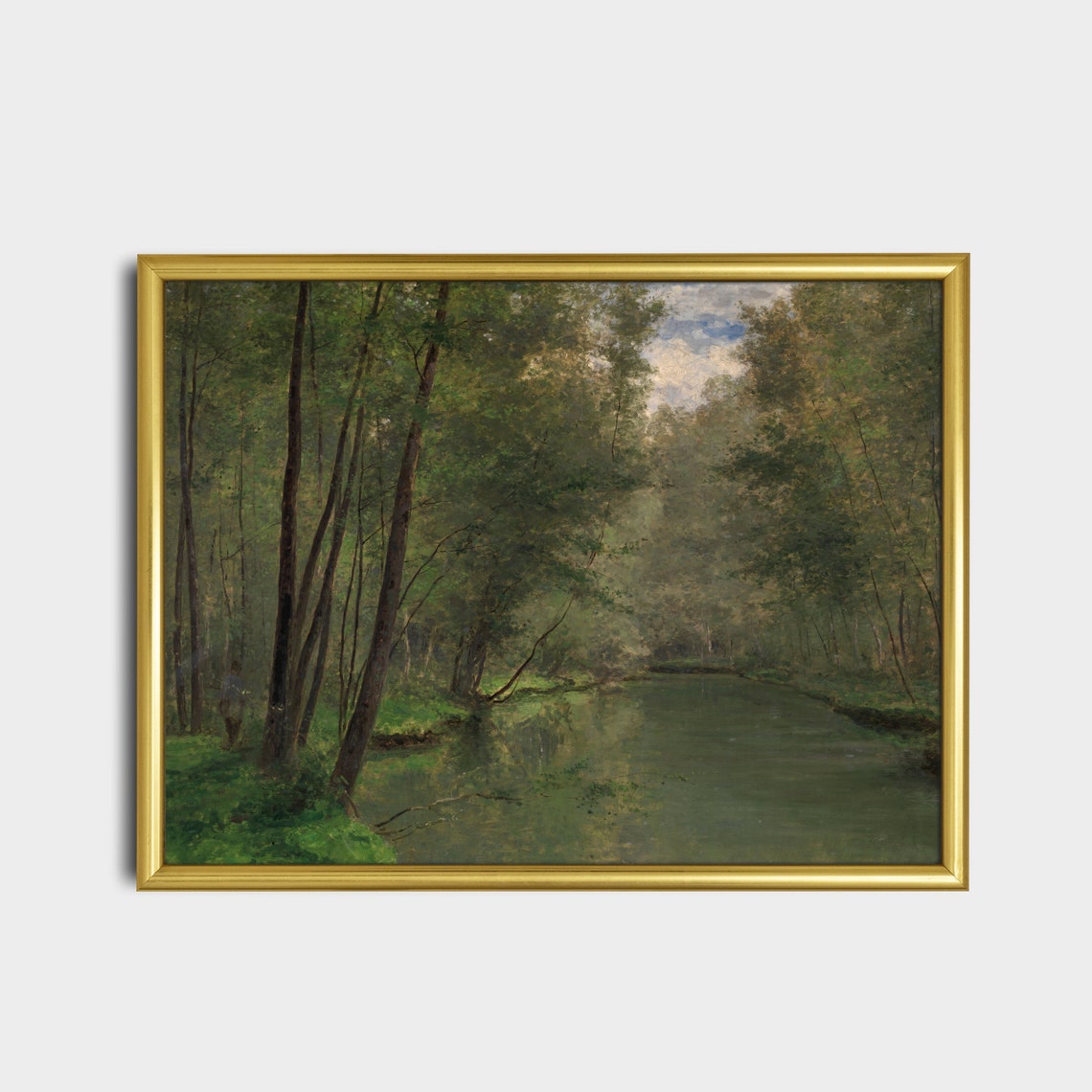 Woodland River Through Forest Vintage Landscape Painting Poster - Image 2
