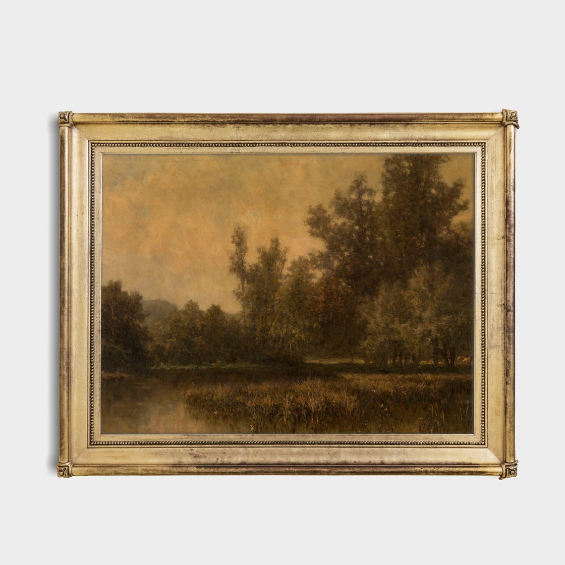 Golden Marsh at Dusk With Reeds and Still Water Moody Landscape Poster - Image 2