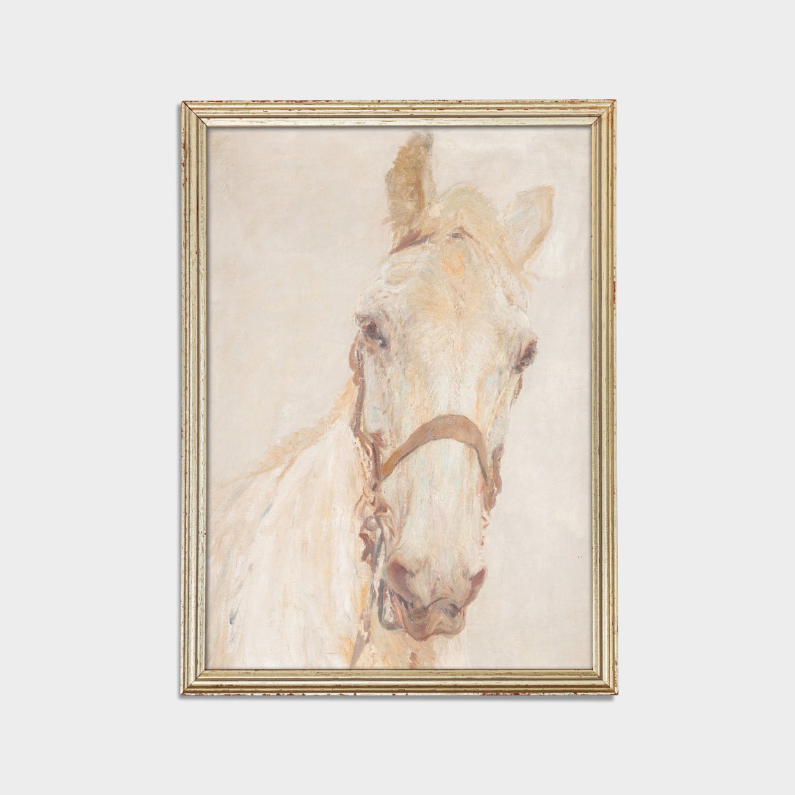 White Horse Head Portrait in Soft Neutral Tones Equestrian Poster - Image 3
