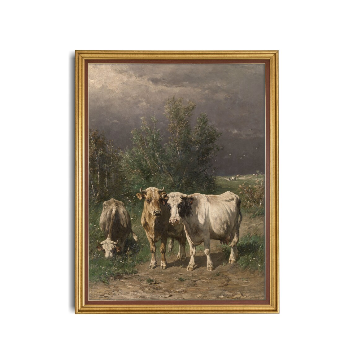 Cattle in Landscape Vintage Farmhouse Art Print - Image 3