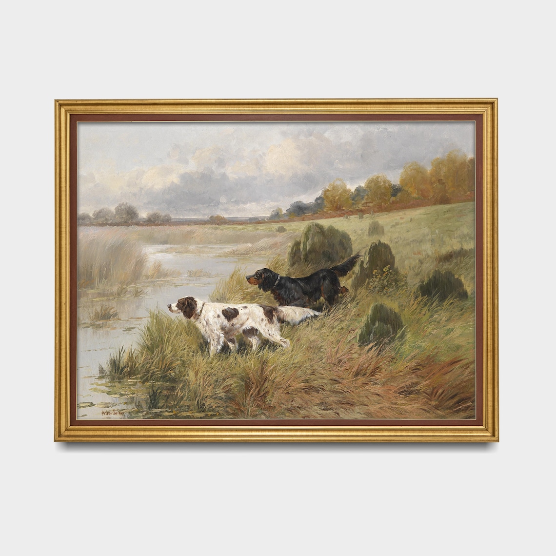 Vintage Dogs in a Landscape, Antique Art Print - Image 3